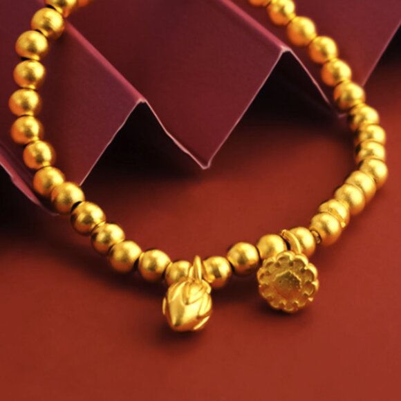 ✨ NEW Gold Tone Stackable Bangle & Beaded Bracelet Set | Lotus Charm Jewelry - Picture 4 of 4